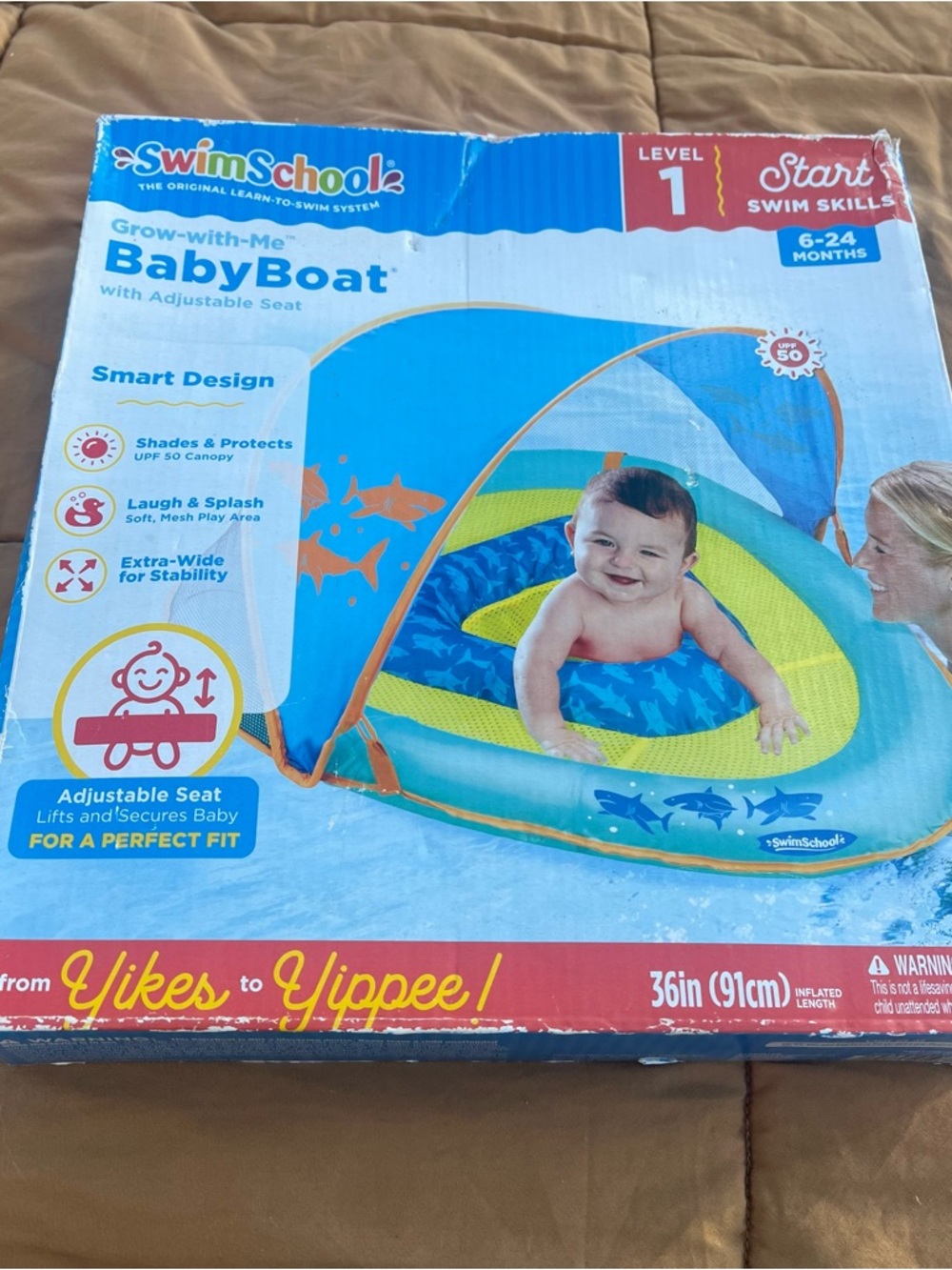 SwimSchool Grow-with-Me BabyBoat Inflatable Baby Float - Blue/Green